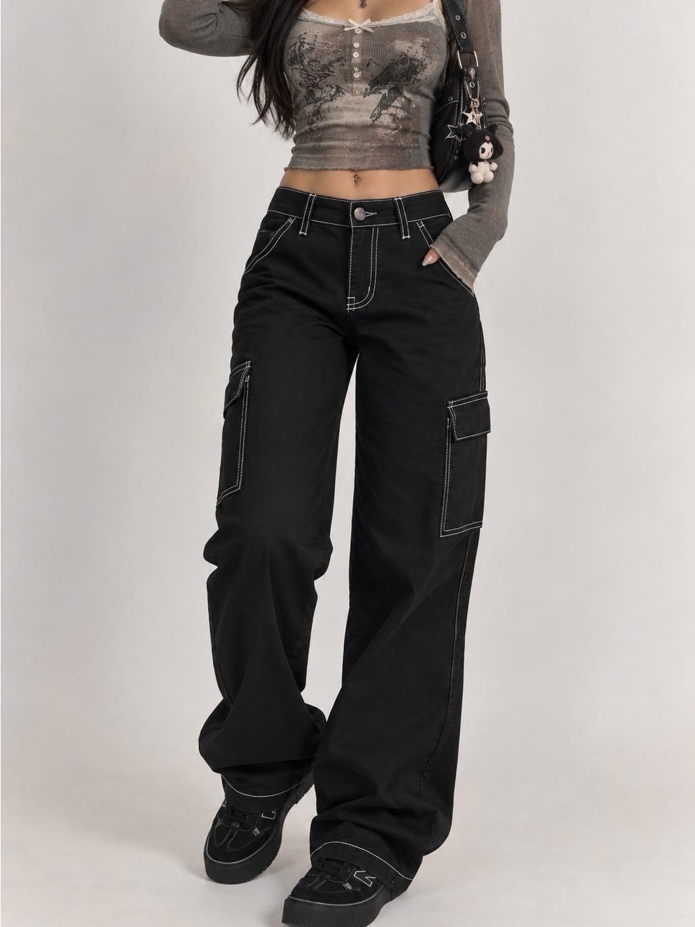 Flying Angel Black Contrast Stitch Cargo Utility Pants Size 5/27